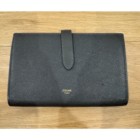 Celine Long Strap Leather Grained Calfskin Wallet Pebble Gray w Box & Tag $900 - Picture 2 of 8